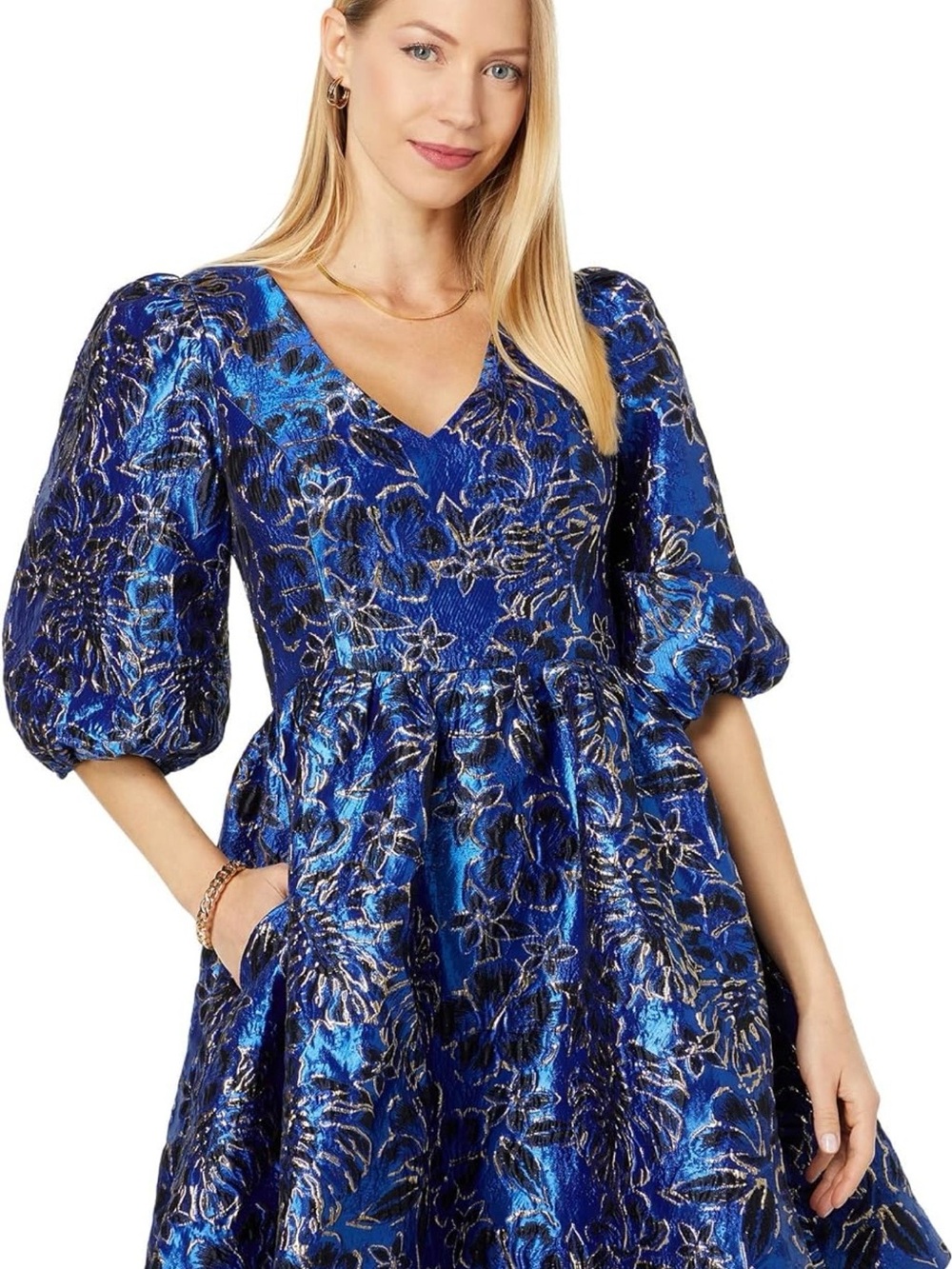 Lilly Pulitzer Calyssa Dress Blue Grotto Twilight Floral Brocade Sz 10 NWT $278